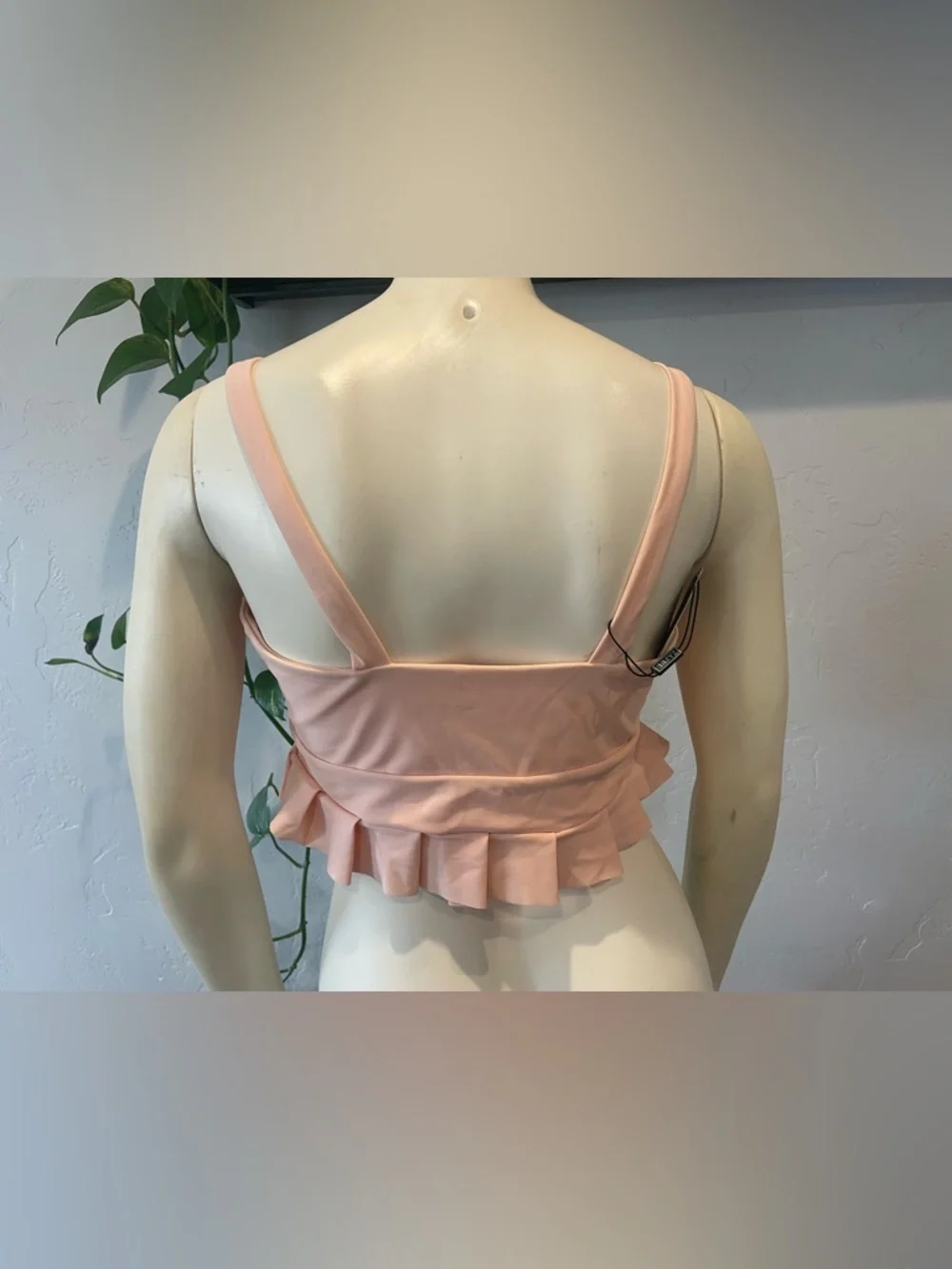 NWT Zaful Pale Pink Tie-Front Ruffle swim Crop Top 8